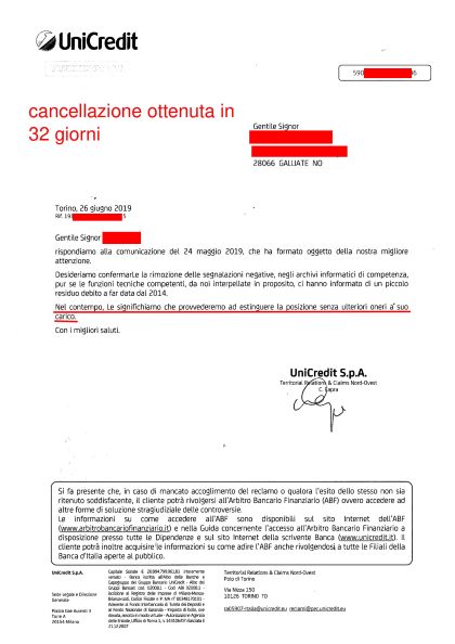 Cancellazione Unicredit